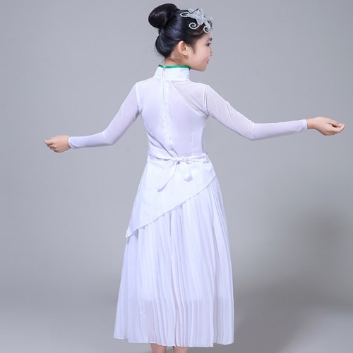 Girls Chinese traditional folk dance dress white color children Fairy ancient film drama photos performance costumes 